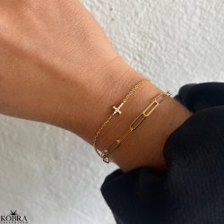 "Lucia" 18k Forgyldt armbnd med kors og zirkonia
