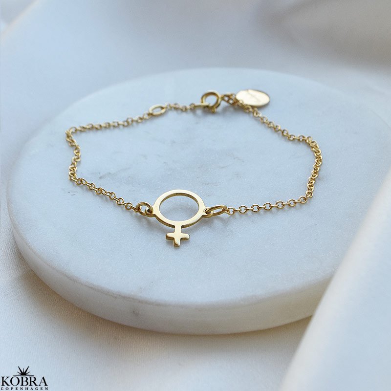 "Girl Power" forgyldt armbnd med kvindetegn og plads til gravering