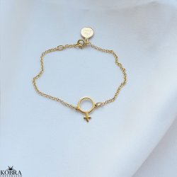 "Girl Power" forgyldt armbnd med kvindetegn og plads til gravering