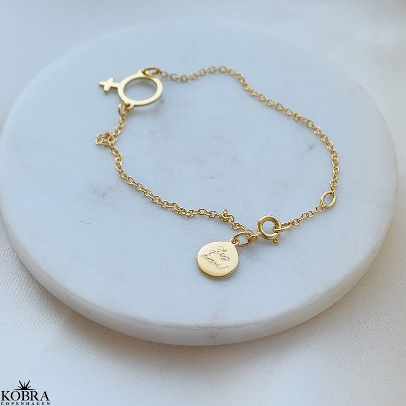 "Girl Power" forgyldt armbnd med kvindetegn og plads til gravering