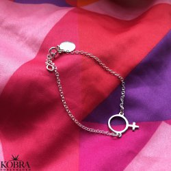 "Girl power" armbnd med kvindetegn og slv plade til gravering