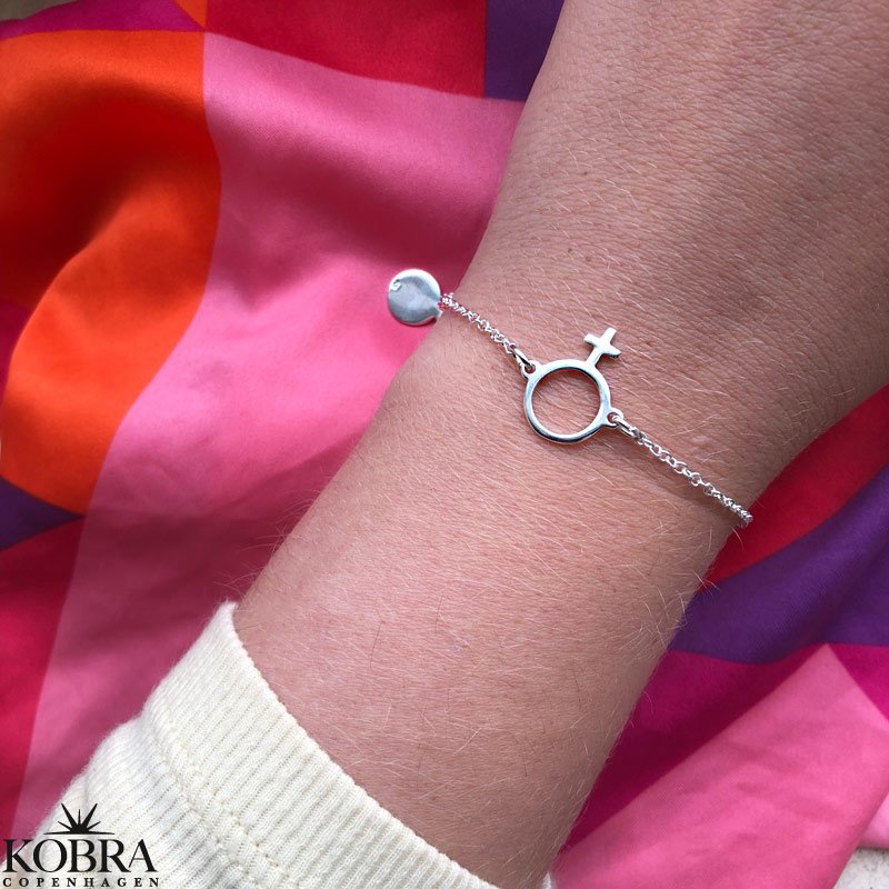 "Girl power" armbnd med kvindetegn og slv plade til gravering