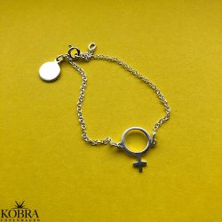 "Girl power" armbnd med kvindetegn og slv plade til gravering