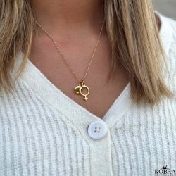 "Girl Power" guld halskde med kvindetegn og personlig gravering