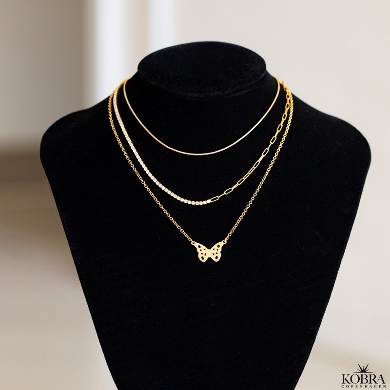 "Ruby" 18 karat forgyldt halskde med kde og sten