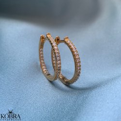"Glitter" gold hoops with stones (medium)