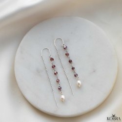 "Ellish"  slv retrde med rdlige granater samt hvid ferskvandsperle