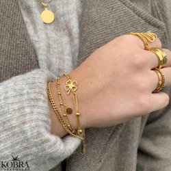 "Fortuna" firklver armbnd med guldkugler i forgyldt