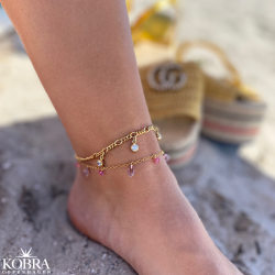 "Sanna" 18 carat gold plated ankle chain with white stones