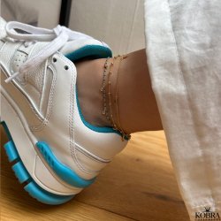 "Blue" 18 karat forgyldt ankelkde med bl/turkis emalje perler