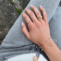 "Mikami" 18 carat gold plated ring with white stones