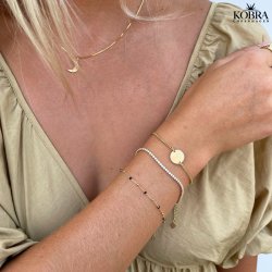 "Parker" 2 mm panzer armbnd i guld med personlig graveret amulet