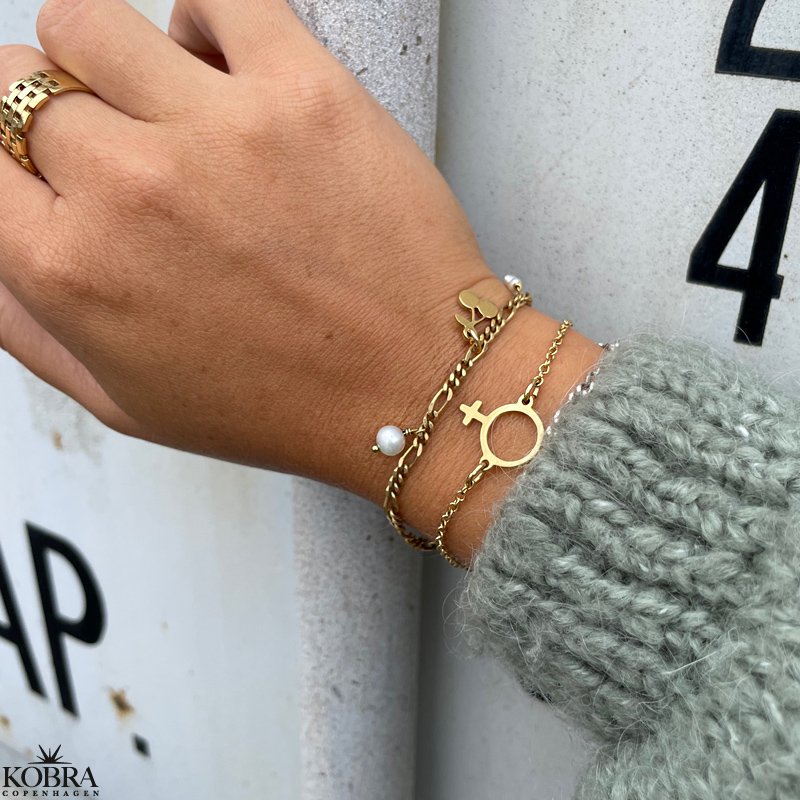 "Girl Power" forgyldt armbnd med kvindetegn og plads til gravering