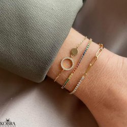 "Ruby" gold-plated bracelet with chain and stones