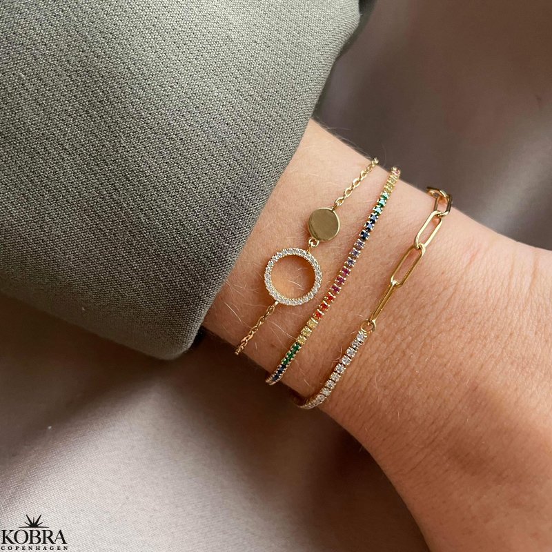 "Ruby" gold-plated bracelet with chain and stones