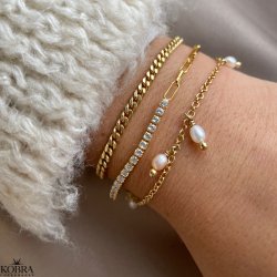 "Ruby" gold-plated bracelet with chain and stones