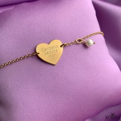 "Bella" Love amulet bracelet in gold, including engraving and freshwater pearl