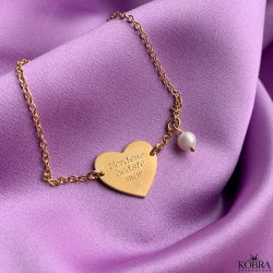 "Bella" Love amulet bracelet in gold, including engraving and freshwater pearl