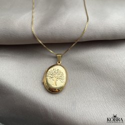 "Berthe" oval guld medaljon med livets tr 