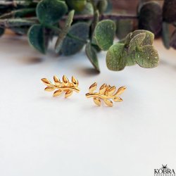 Gold earrings "Bloom" with small leaves