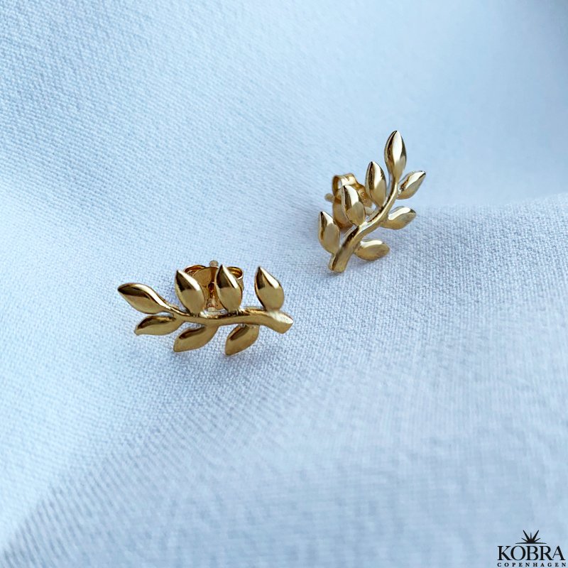 Gold earrings "Bloom" with small leaves