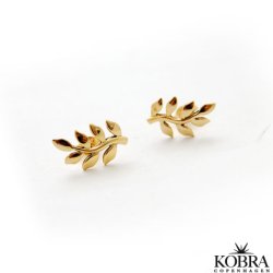 Gold earrings "Bloom" with small leaves