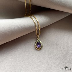 "Crystal" Forgyldt halskde med lilla ametyst