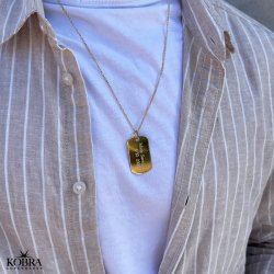 "Hector" Dogtag i guld (str. L) med personlig gravering, matteret r effekt