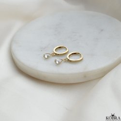 "Teardrop" 18 karat forgyldte hoops med hvide drbesten