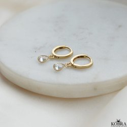 "Teardrop" 18 karat forgyldte hoops med hvide drbesten