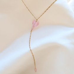 "Pink Chrush" 18k forgyldt drop halsk�de med hjerte