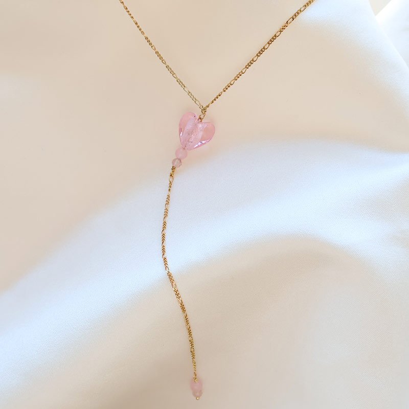 "Pink Chrush" 18k forgyldt drop halsk�de med hjerte