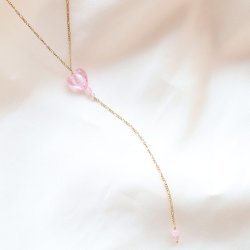 "Pink Chrush" 18k forgyldt drop halsk�de med hjerte