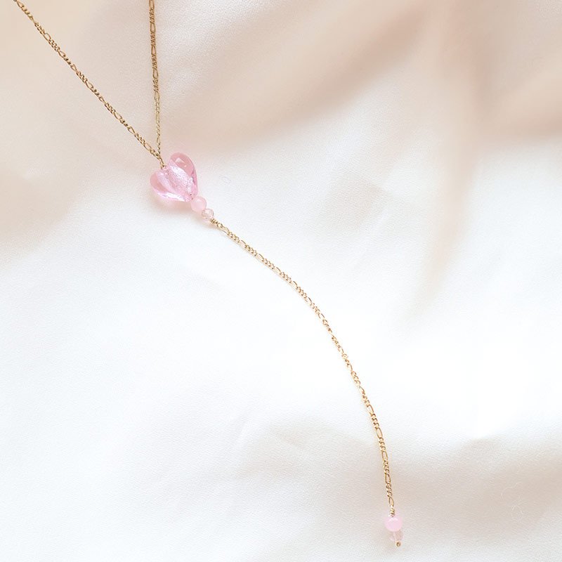 "Pink Chrush" 18k forgyldt drop halsk�de med hjerte