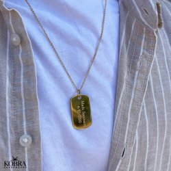 "Hector" Dogtag i guld (str. L) med personlig gravering, matteret r effekt