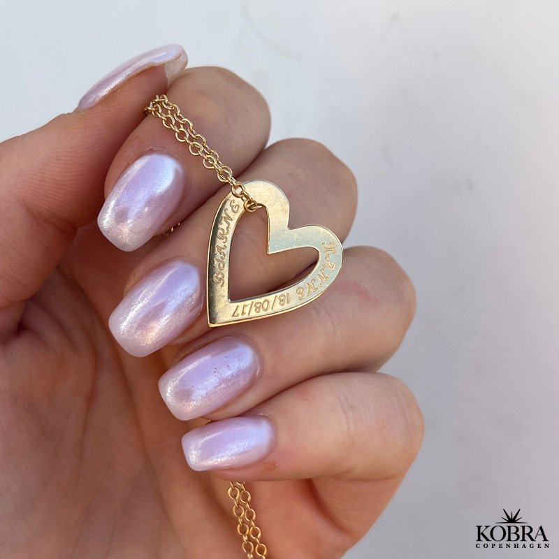 Love Heart, hjerte halskde i guld, inklusiv gravering