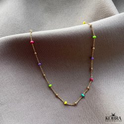 "Alba" ball necklace with colored enamel balls in gilt