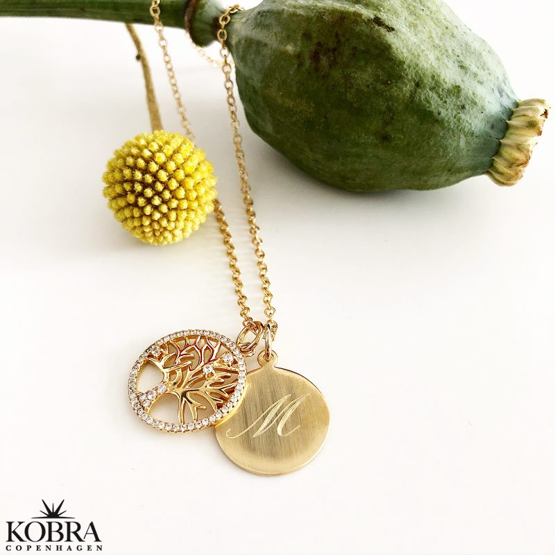 "Liv" Livets tr halskde - 18 karat forgyldt symbolsk smykke med indgravering