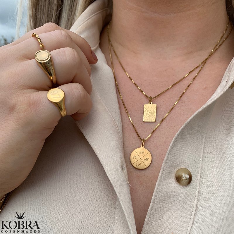 ID tag in 18 carat gold plated with "cross" and your personal engraving