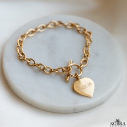 "So Loved" chunky gold bracelet with gold heart