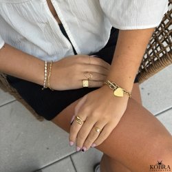 "Miami" chunky guld signet ring med farvet sten