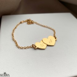 "Mila" 18 carat gold plated bracelet with gold hearts and your personal engraving