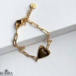 "Mathilde" hjerte armbnd i guld med personlig gravering