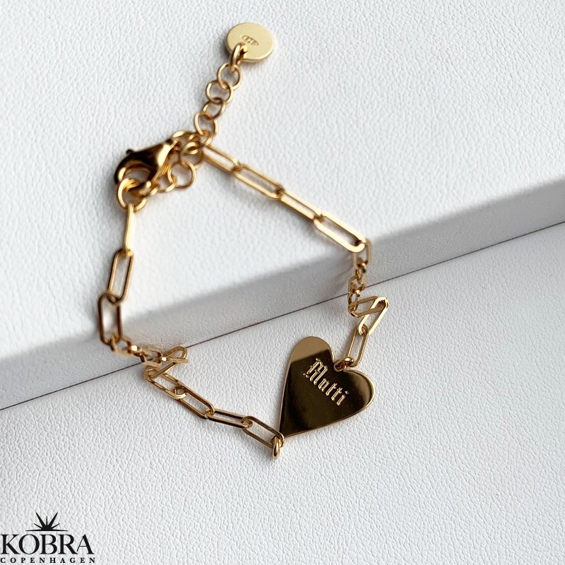 "Mathilde" hjerte armbnd i guld med personlig gravering