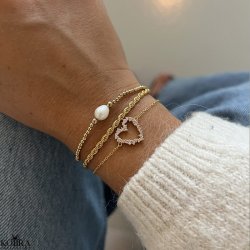 "Mikami" hjerte armbnd  18k Forgyldt sterling slv med lyserde Zirkonia