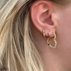 "Mikami" store guld hjerte reringe med hvide sten