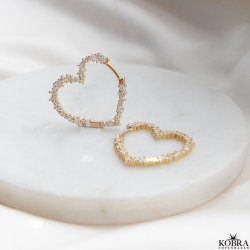 "Mikami" store guld hjerte reringe med hvide sten