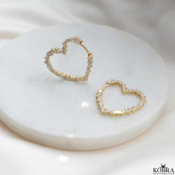 "Mikami" store guld hjerte reringe med hvide sten