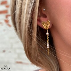 "Riannon" hammered gold heart earrings white freshwater pearls