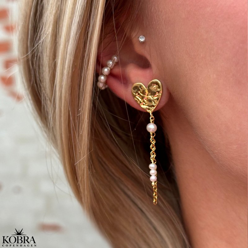 "Riannon" hammered gold heart earrings white freshwater pearls